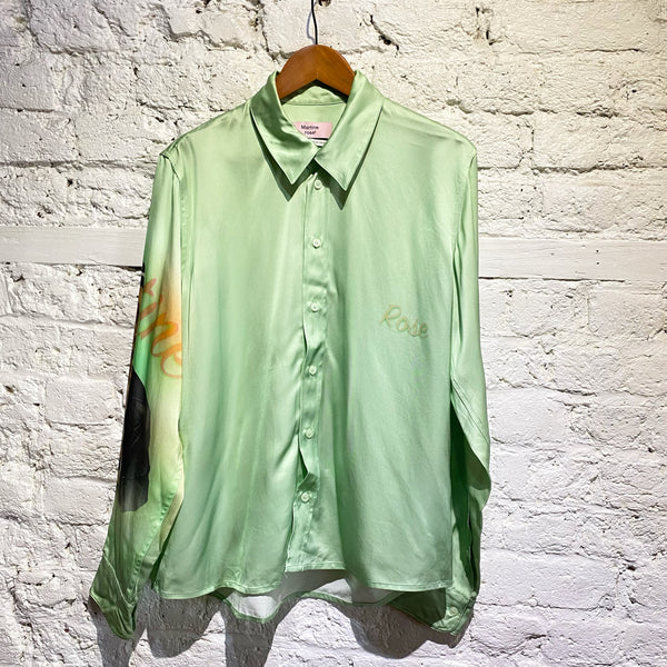 MARTINE ROSE MINT GREEN SATIN SHIRT WITH PRINT