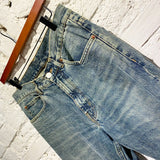 MARTINE ROSE BLUE WASHED JEANS WITH RED EMBROIDERY