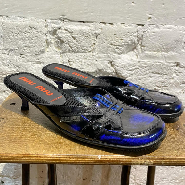 MIU MIU BLACK/BLUE MULES