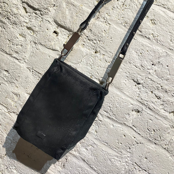 RICK OWENS BLACK SUEDE DISTRESSED BAG