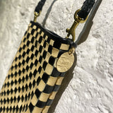 CLARE V CHECK LEATHER PHONE BAG