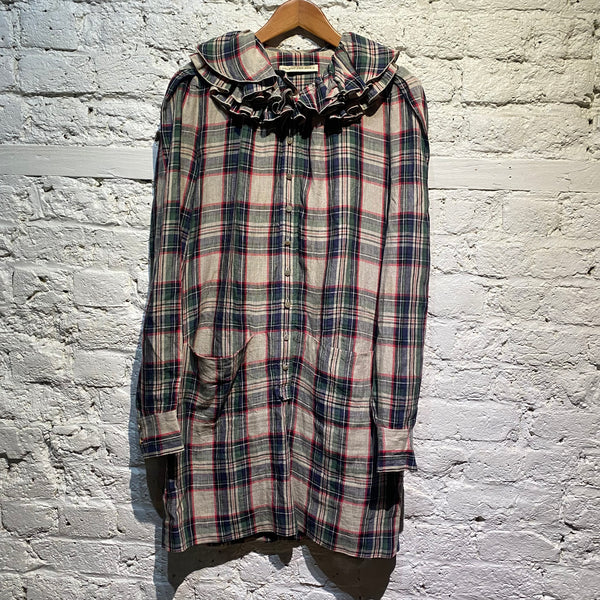 BALENCIAGA CHECK SHIRT DRESS RUFFLED COLLAR
