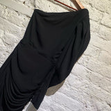 16ARLINGTON BLACK RUCHED PUFF SLEEVE CREPE MINI DRESS
