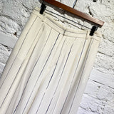 JOSEPH MATTE SILK CREAM/BLUE STRIPE PRINTED TROUSERS