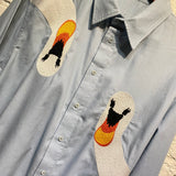 JW ANDERSON LIGHT BLUE SHIRT WITH EMBROIDERED SWANS