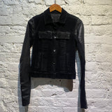 RICK OWENS DRKSHDW BLACK LEATHER/WOVEN CORD JACKET