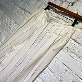 JOSEPH MATTE SILK CREAM/BLUE STRIPE PRINTED TROUSERS