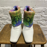 JW ANDERSON WHITE ANKLE BOOTS RAINBOW KNIT
