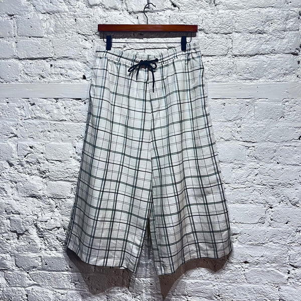 ALEXANDER MCQUEEN	MCQ CREAM CHECKED 3/4 COTTON TROUSERS