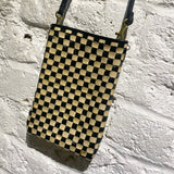 CLARE V CHECK LEATHER PHONE BAG