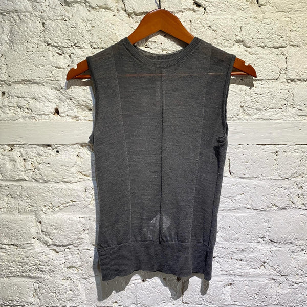 RICK OWENS GREY SLEEVELESS KNIT SWEATER