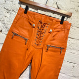 UNRAVEL PROJECT ORANGE LEATHER SKINNY TROUSERS