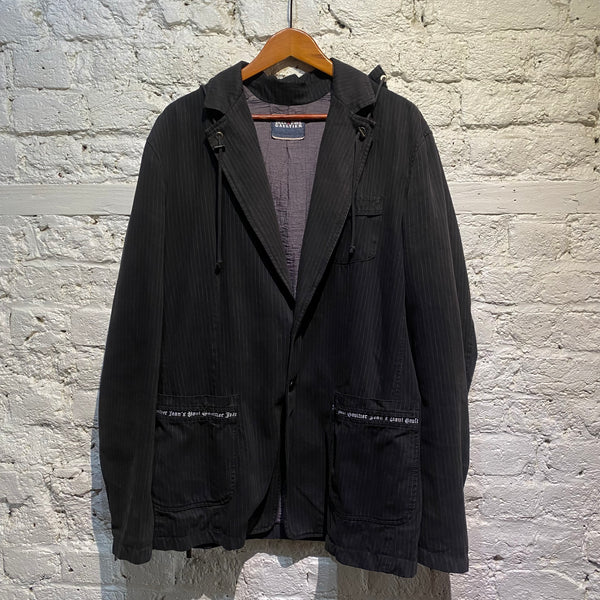 JEAN PAUL GAULTIER JEANS VINTAGE PINSTRIPE HOODED COAT