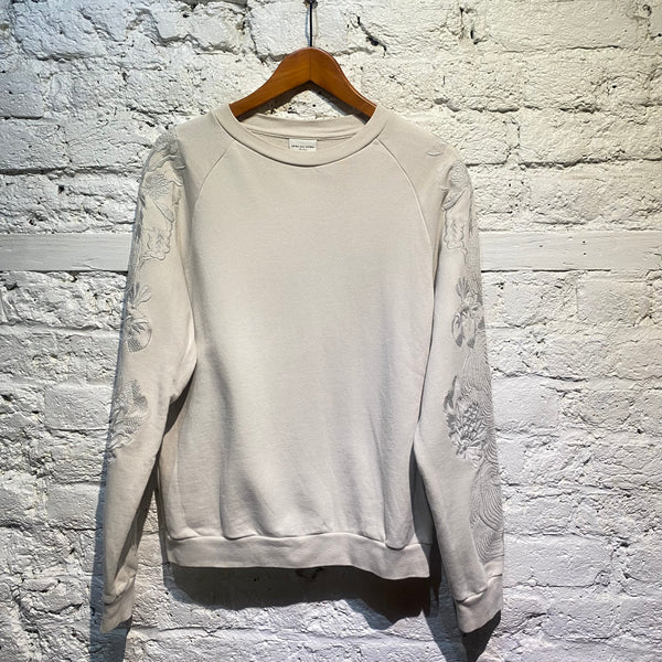 DRIES VAN NOTEN LIGHT GREY EMBROIDERED COTTON SWEATSHIRT