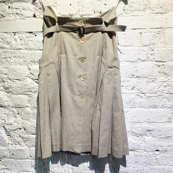 ALEXANDER MCQUEEN WOVEN GREY/YELLOW/BLACK BELTED PLEATED SKIRT 2006
