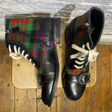 GUCCI BLACK LEATHER/TARTAN BUCKLE TOE BOOTS