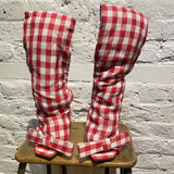 ACNE STUDIOS RED/WHITE GINGHAM PEEPTOE HEELS