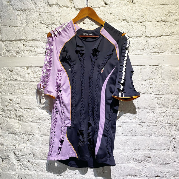 MARTINE ROSE NAVY/LAVENDER SLASHED TOP