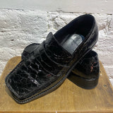 MARTINE ROSE “ROXY” BLACK EMBOSSED MOCK CROC LEATHER LOAFERS