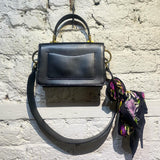 MARC JACOBS BLACK LEATHER HANDBAG SILK SCARF DETAIL