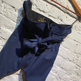 VIVIENNE WESTWOOD ANGLOMANIA NAVY PAPERBAG WAISTED TROUSERS