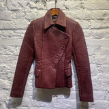 ALEXANDER MCQUEEN BURGUNDY STITCHED LEATHER JACKET