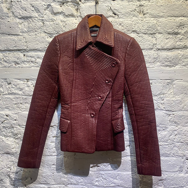 ALEXANDER MCQUEEN BURGUNDY STITCHED LEATHER JACKET