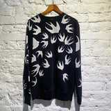 ALEXANDER MCQUEEN MCQ NAVY SWALLOW PRINT CREW NECK SWEATER