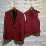 OZWALD BOATENG BLACK/RED WOVEN 3-PIECE SUIT