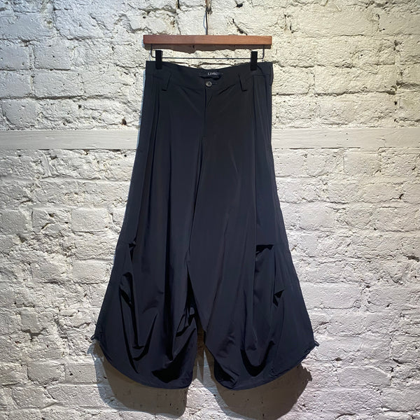 LIMI FEU BLACK NYLON CROPPED TROUSERS