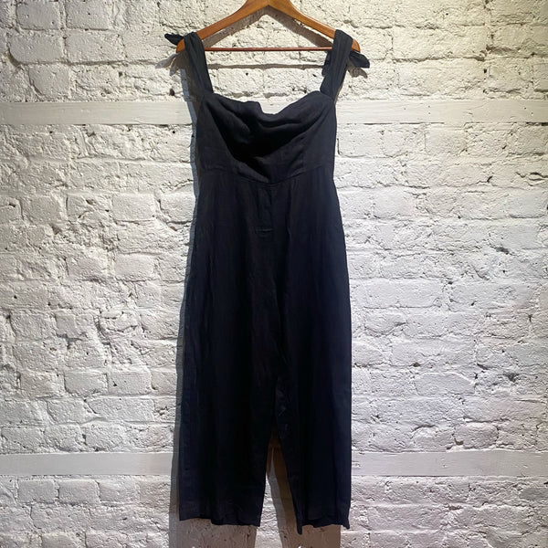 REFORMATION BLACK LINEN-MIX JUMPSUIT