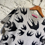 ALEXANDER MCQUEEN MCQ GREY FLOCKED SWALLOW PRINT T-SHIRT