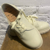 MARNI X DR MARTENS CREAM CRACKED LEATHER SHOES WITH DETACHABLE FRINGE
