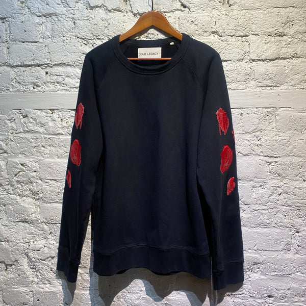 OUR LEGACY NAVY EMBROIDERED ROSES SWEATSHIRT
