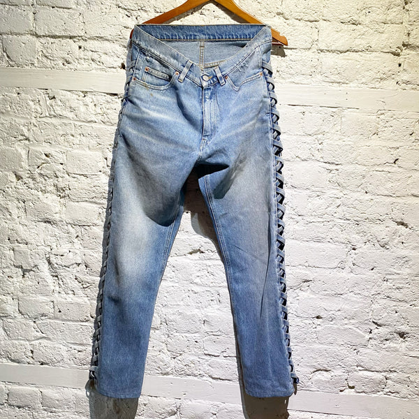 MARTINE ROSE SIDE CUT OUT BLUE WASHED JEANS