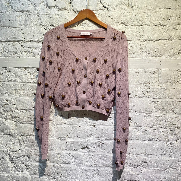 CHARLES JEFFREY LOVERBOY LILAC KNIT BEADED CARDIGAN