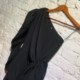 16ARLINGTON BLACK RUCHED PUFF SLEEVE CREPE MINI DRESS
