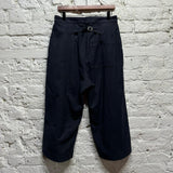 MHL BLUE WOOL CROP TROUSERS CINCH BACK