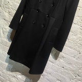 NICOLE FARHI BLACK WOOL DOUBLE BREASTED MILITARY COAT WITH BACK PINCH PLEATS