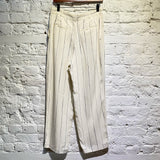 JOSEPH MATTE SILK CREAM/BLUE STRIPE PRINTED TROUSERS