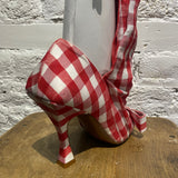 ACNE STUDIOS RED/WHITE GINGHAM PEEPTOE HEELS