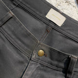 AIMÉ LEON DORE CHARCOAL WORKWEAR TROUSERS WITH BROWN STITCHING