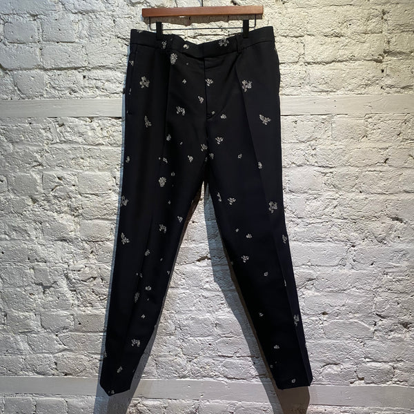 ALEXANDER MCQUEEN BLACK/SILVER EMBROIDERED TROUSERS