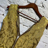 OLUBIYI THOMAS GOLD JACQUARD/LEATHER ZIP CORSET TOP