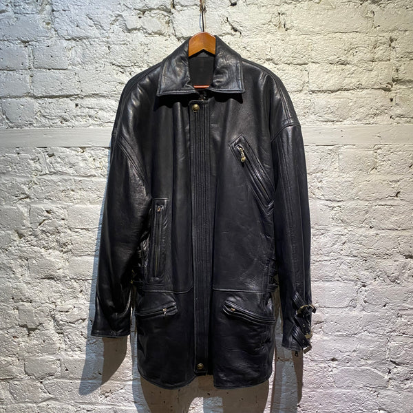 GIANNI VERSACE VINTAGE BLACK LEATHER COAT