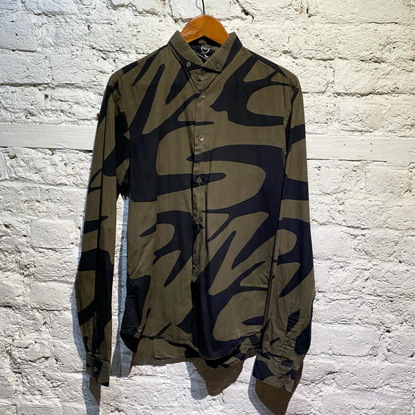 ALEXANDER MCQUEEN MCQ GREEN/BLACK SWALLOW SHIRT L/S