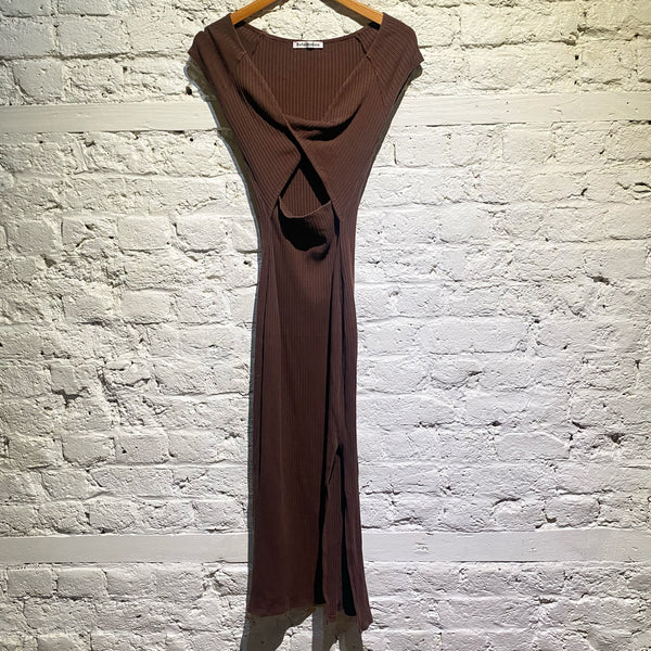 REFORMATION BROWN JERSEY RIBBED CUT OUT DRESS