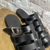 ANCIENT GREEK SANDALS BLACK LEATHER SLIP ON SANDALS