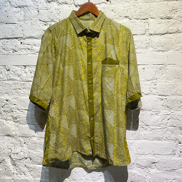 WOODIN GREEN YELLOW COTTON PRINT SHIRT