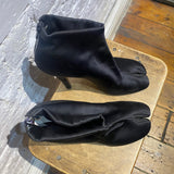MARGIELA 22 BLACK SATIN TABI ANKLE STILETTO BOOTS
